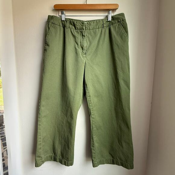 Garnet Hill 100% Cotton Green Cropped Pants Size 14 - Picture 1 of 8